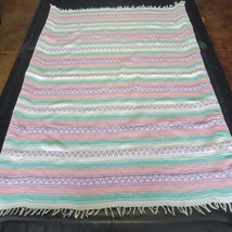 Throw Blanket Southwestern Pastel Striped Tapestry Weave Fringe 49x65 Vtg - £39.95 GBP
