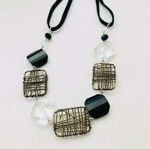 Geometric Black Suede Acrylic Fashion Necklace - £13.15 GBP