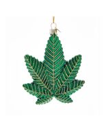 CANNABIS LEAF GLASS ORNAMENT 4&quot; Marijuana Pot Green Kurt Adler Christmas... - €11,09 EUR