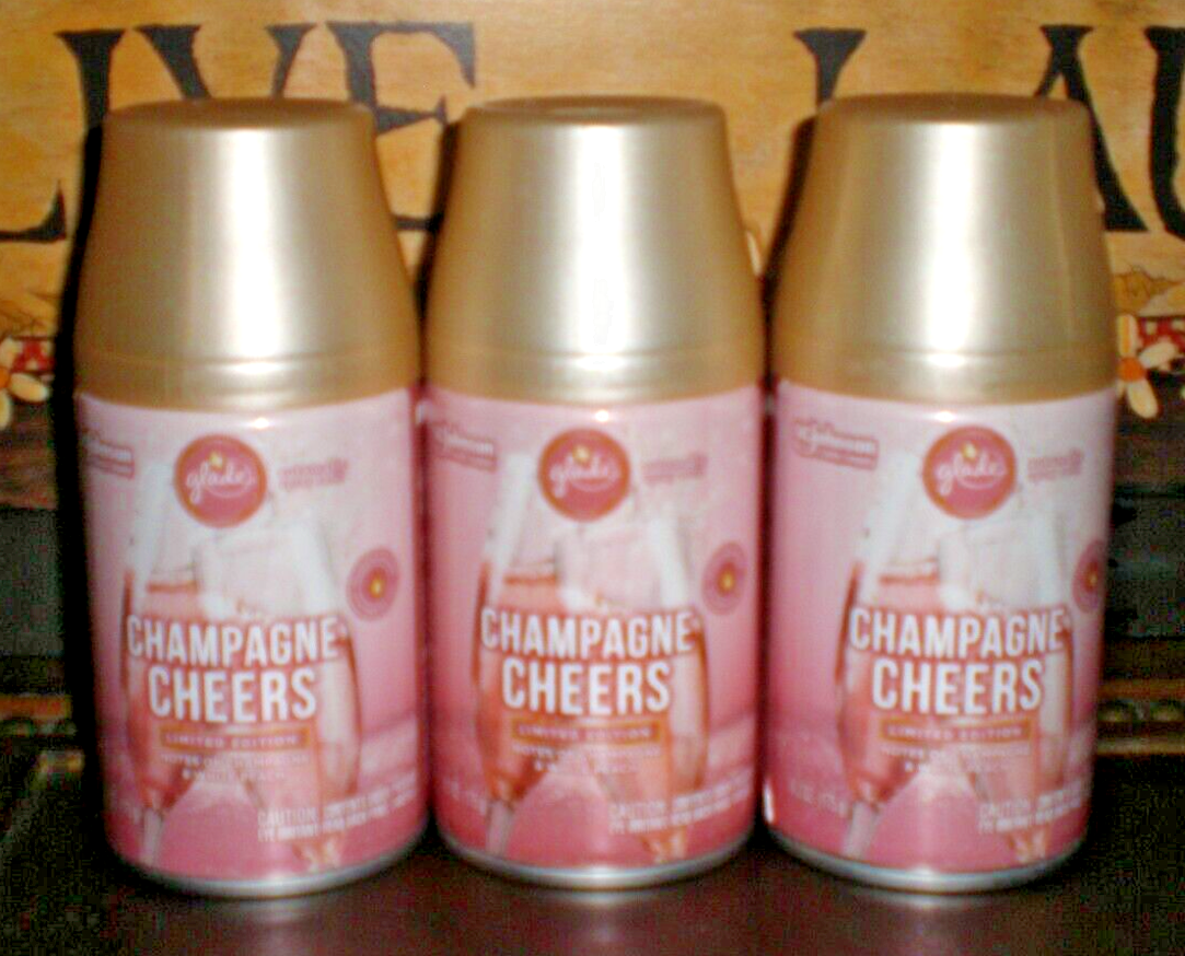 Primary image for 3 Glade Automatic Spray Can Refills CHAMPAGNE CHEERS FITS AIRWICK
