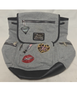 Juicy Couture Backpack Cinch Bag Canvas Patches Gray Pockets Black Faux ... - $34.64