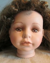 Vintage PORCELAIN/CERAMIC Head Parts 4&quot; Brown Eyes Brown Wig Collectible Doll - £17.31 GBP