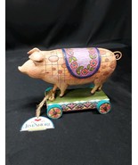 2007 Jim Shore Heartwood Creek Spotted Pig On Cart &amp; Wheels Folk Art WIT... - $24.25