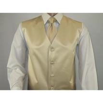 Men's Q Brand Formal Tuxedo Vest Tie and Hankie Satin #10 Beige 4X image 5