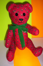 Vintage 1980s Christmas Teddy Bear Red Fabric with firm fill Posable - $18.99