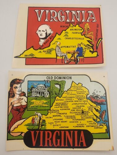 Virginia Vintage Original Travel Water Transfer Decal Pinup Lot of Two - $24.55