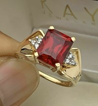 Estate 4.7Ct Red Ruby &amp; 0.09Cts Diamond Wedding 14K Yellow Gold Over Ladies Ring - £90.42 GBP