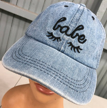 Rue 21 Blue Denim Babe Eyelashes Strapback Baseball Hat Cap - £13.42 GBP