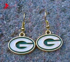Green Bay Packers Gold Dangle Earrings, Sports Earrings, Football Fan Earrings - $3.95