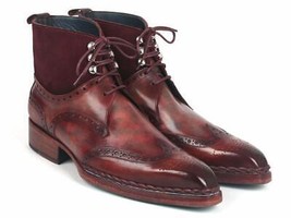 Paul Parkman Mens Shoes Boots Burgundy Welted Wingtip Leather Handmade 8509-BUR - £708.85 GBP