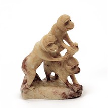 Chinese Carved Soapstone 3 Monkeys Playing Figurine Mid-Century - $19.77