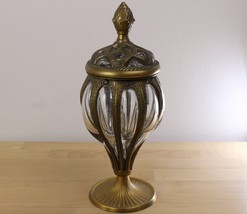 Vtg Baroque Brass Bubble Glass Pedestal Jar w/ Lid Apothecary Urn India - £70.08 GBP