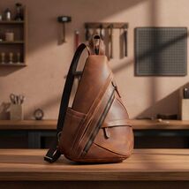 Leather Chest Bag for Men, Genuine Cowhide Sling Backpack, Crossbody Sho... - $99.00