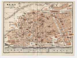 1911 Antique Map Of Vicinity Of Mainz / RHINELAND-PALATINATE / Germany - £16.94 GBP