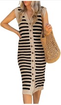 BLENCOT Women&#39;s V Neck Striped Summer Tank Dress Causal Sleeveless Butto... - $26.91 CAD