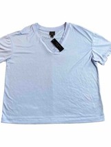 Worthington Shirt Women&#39;s Large Short Sleeve  V Neck Top Blue Modal Stre... - £11.03 GBP