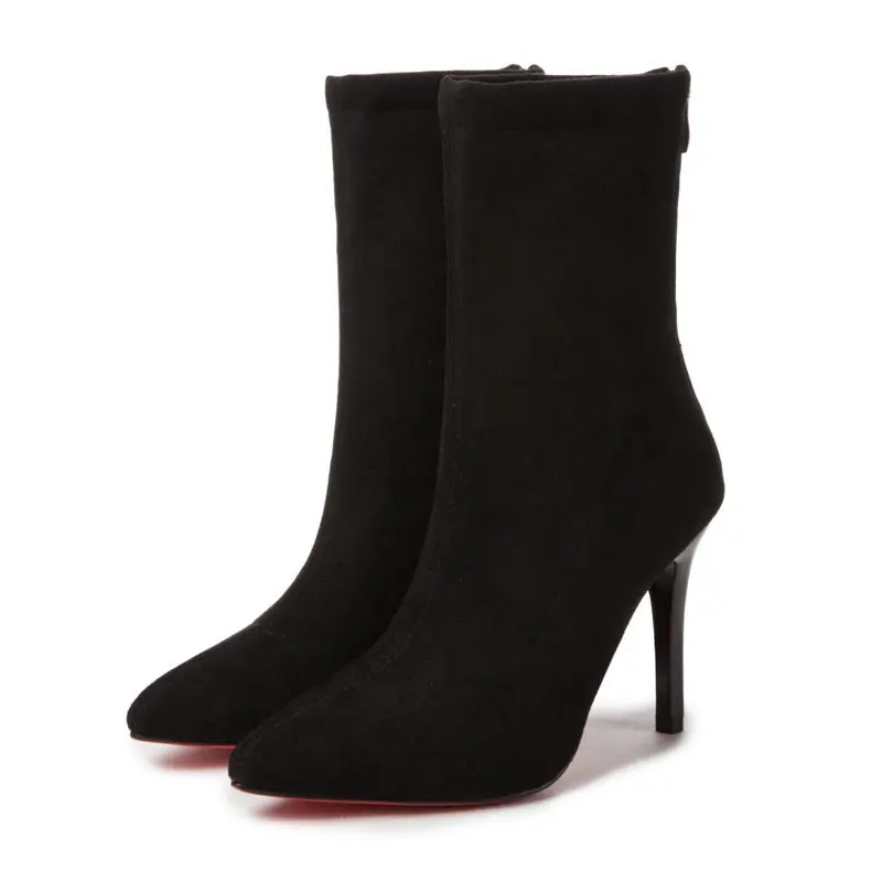 Hot Boots  Pointed Toe Boots Women Black Ankle Winter Boots Zip Chelsea Botines  - £59.38 GBP