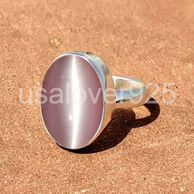 Pink Cats Eye Oval Gemstone 925 Sterling Silver Ring Handmade Women Band Ring  - £41.70 GBP