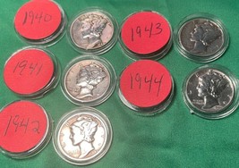 [Lot of 5- Mercury War Dimes 1940, 1941, 1942, 1943, 1944… 90% Silver Coin - £26.01 GBP