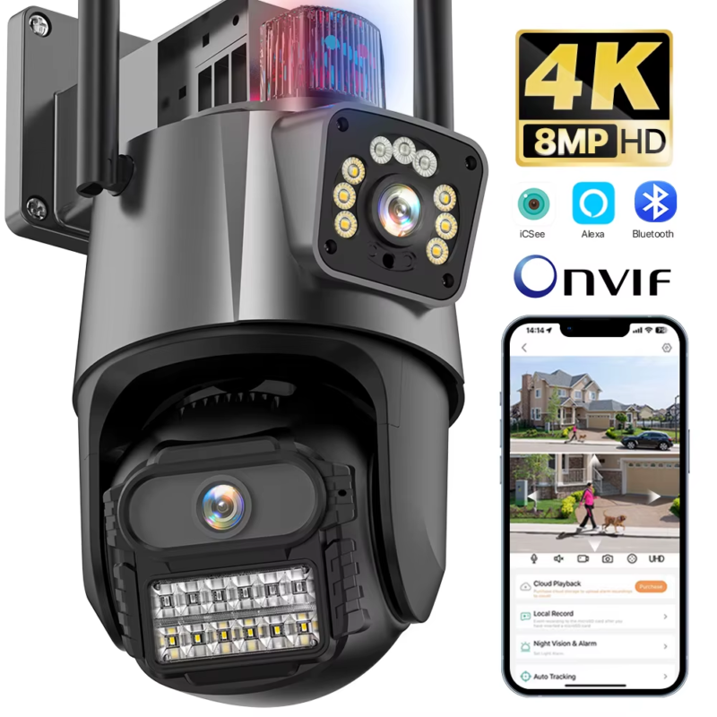 8MP 4K Outdoor Wireless PTZ Wifi Cam 4MP HD IP Dual Lens Cam Auto Motion... - $77.59+
