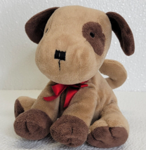 Carters Baby 5&quot; Brown Spot Puppy Dog Red Satin Ribbon Bow Plush Christmas - £9.30 GBP