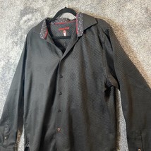 Luchiano Viscounti Black Shirt Mens Extra Large Geometric Knit Button Up... - $18.39