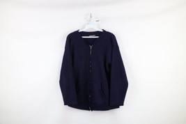 Vintage 60s Streetwear Mens Small Distressed Blank Full Zip Sweatshirt Blue USA - £47.44 GBP
