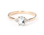 Galaxy Gold GG, 14K Solid Rose Gold, Natural Aquamarine and Diamond Ring... - $577.46