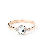 Galaxy Gold GG, 14K Solid Rose Gold, Natural Aquamarine and Diamond Ring... - $577.46