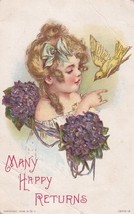 Many Happy Returns Postcard 1908 to Nevada MO Girl Bird Flowers N15 - $2.96