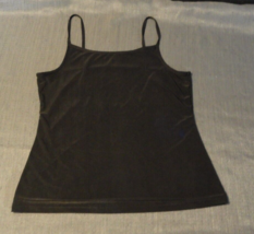 VINTAGE SEMI SEE THROUGH BLACK SILKY SPAGHETTI STRAP SHIRT 16&quot;X17&quot; - $16.52