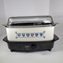 Vintage West Bend 4 Qt Slo Slow Cooker Crock Pot Griddle Glass Lid Blue Hearts - £31.31 GBP