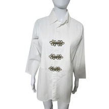 Soft Surroundings Small White Shirt Collared Gold Collaped Blouse  3/4 S... - $31.95