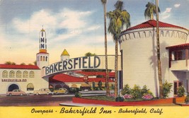 Bakersfield Inn Overpass US 99 Bakersfield California 1950s linen postcard - $6.93