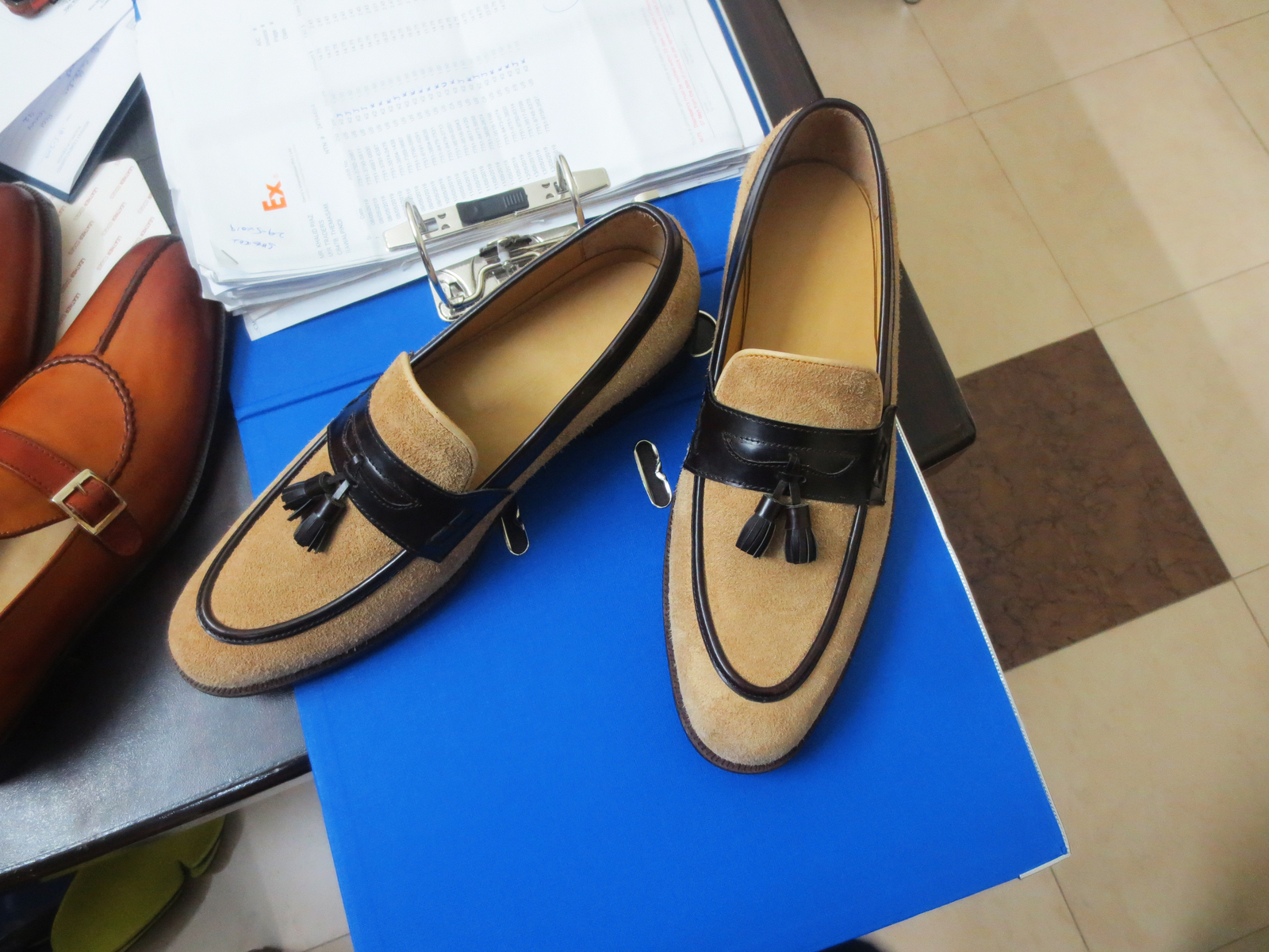 Handmade Men's Slip On Suede Formal Shoes, New Beige Color Penny Loafers Shoes