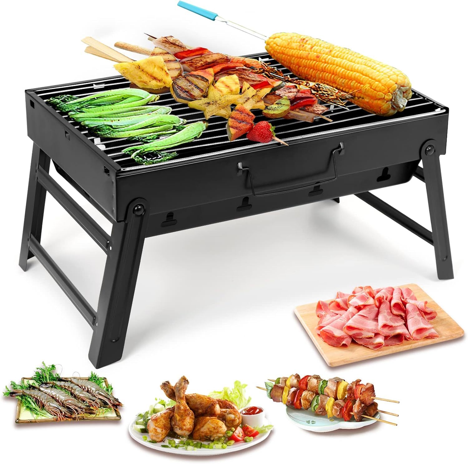 Uten Charcoal Grill, Bbq Grill Folding Portable Lightweight Smoker Grill, - $30.99