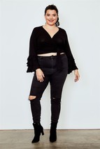 Plus Size Front Tie Wrap Top w/ Tiered Bell Sleeves - £29.56 GBP