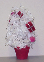 Vintage White Plastic Table Top Christmas Tree #1 in Red Flocked Pot - £11.96 GBP