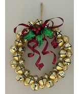 Vintage Gold Jingle Bell Christmas Wreath Metal  Wall Door Hanging 10” - $24.42 CAD