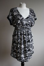 Anthropologie Postmark M Black Beige Floral Tie Waist Short Dress Tunic Top - $29.45