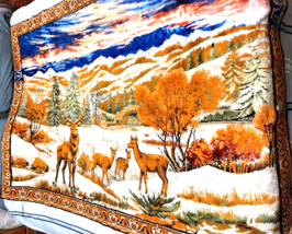 Vtg 60&#39;s/70&#39;s Velour Tapestry Deer Fall Scene Wall Hanging 71&quot; x 48&quot; Man Cave - £151.77 GBP