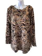 Chicos Travelers Tunic Top Slinky Knit Women’s Size L or 2 Brown Printed - $27.95