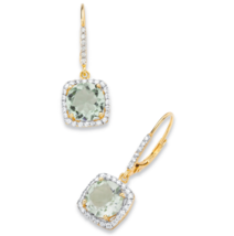 Round Genuine Green Amethyst Cz Halo Drop Gp Earrings 14K Gold Sterling Silver - £78.65 GBP