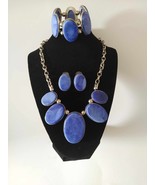 Retro Chunky 3 Piece Jewelry Set Dark Blue Necklace Bracelet Earrings Boho - £17.95 GBP