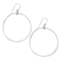 35mm Hammered Open Circle Hoop 925 Sterling Silver French Hook Drops Earrings - £90.87 GBP