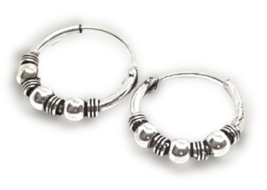 Hoop Earrings Rope 3 Ball Bali 22g (0.6mm) Ethnic Rings Silver Boxed Style 2 - £16.40 GBP