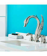Brushed nickel widespread 3 Pcs Swan Bathroom basin sink Faucet tap Deck... - $481.29 CAD