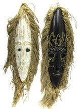 Set of 2 Tiki Mask Wall Decor 20 in Tribal Indonesia White Black Carved Burlap - £17.55 GBP