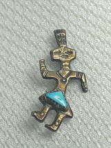 Turquoise .925 Sterling Silver Tribal Man Kokopelli Shaped Pin Brooch Jewelry - £27.90 GBP