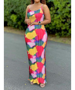 Summer Spaghetti Strap Tie Dye Print Pleated Bodycon Dress - $34.95
